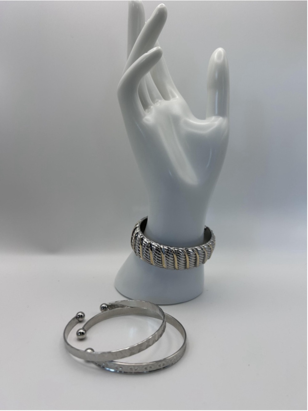 Bracelet Silver Tone Bangle Cuff Set 3 Piece Textured Stack Womens 8 In Jewelry